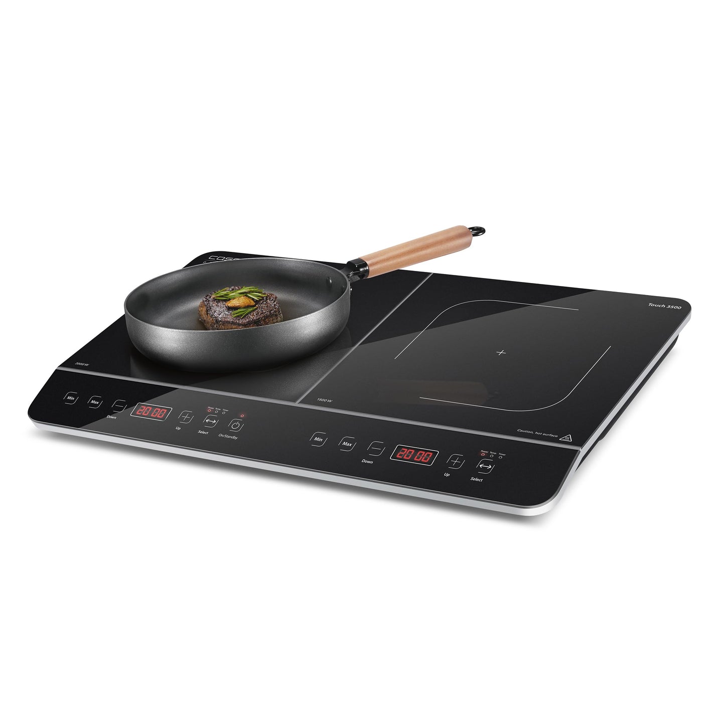 CASO Touch 3500 Induktionskochplatte doppelt mobil, Sicherheitsschalter, 60-240°C, 6 Stufen, Timer 180 Min., Töpfe bis 26 cm, 3500 Watt, Glaskeramik