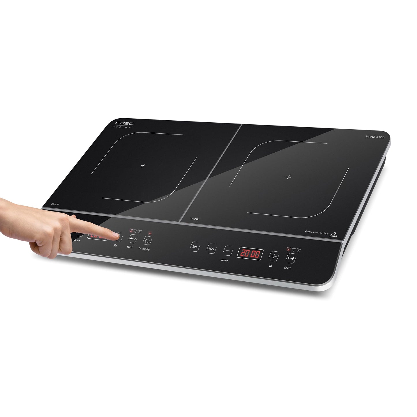 CASO Touch 3500 Induktionskochplatte doppelt mobil, Sicherheitsschalter, 60-240°C, 6 Stufen, Timer 180 Min., Töpfe bis 26 cm, 3500 Watt, Glaskeramik